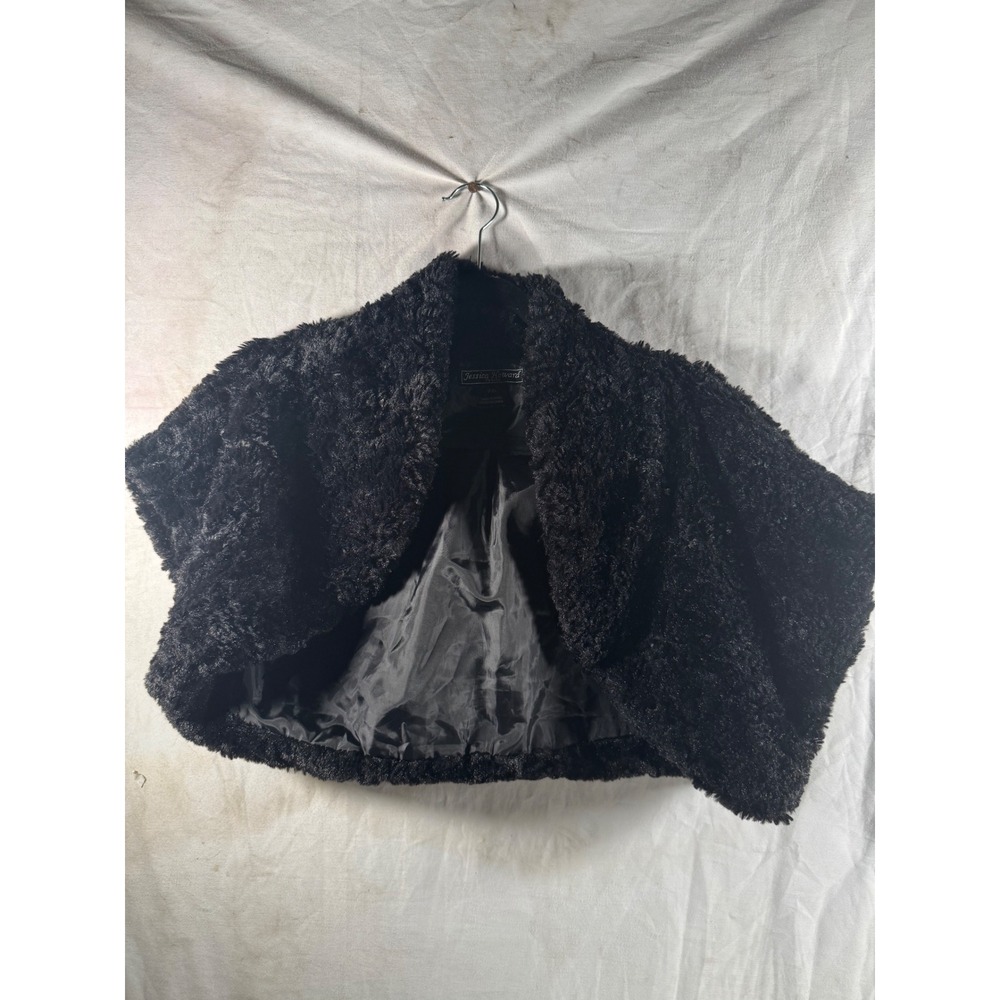 Jessica Howard Petite Black Faux Fur Shrug Bolero Jacket PXL Evening Wrap